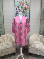 Pink Embroidered 3/4 Sleeve Mini Dress