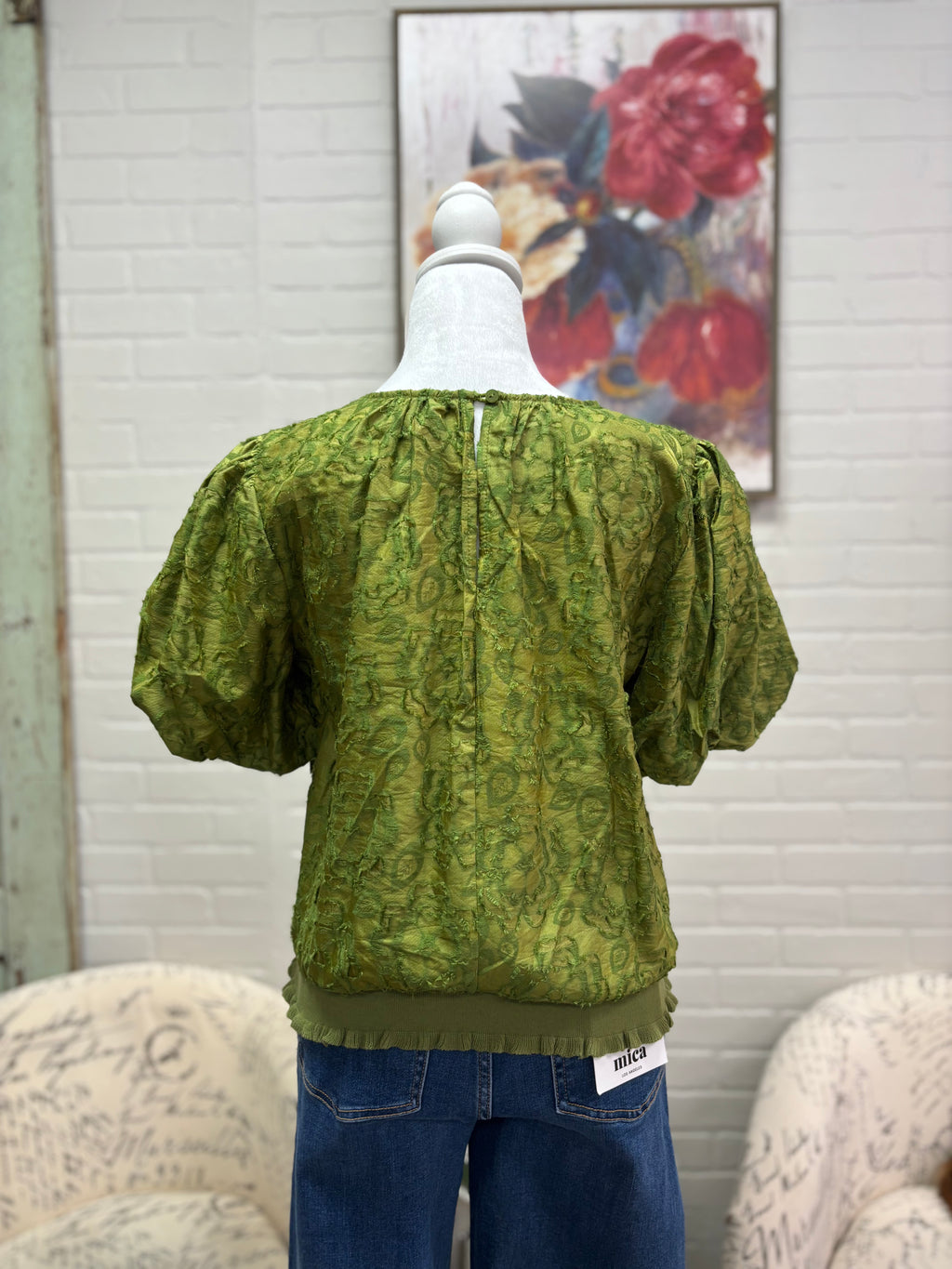 Olive Burn Out Bow Top