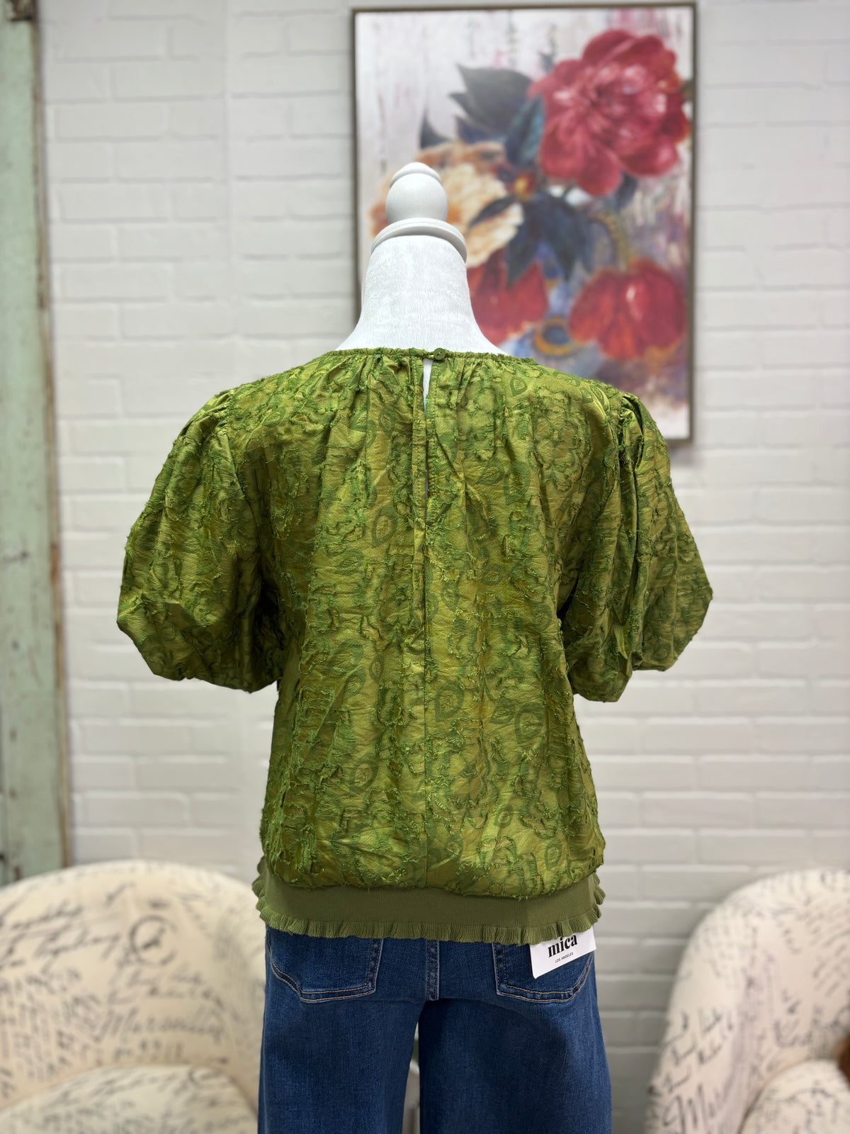 Olive Burn Out Bow Top
