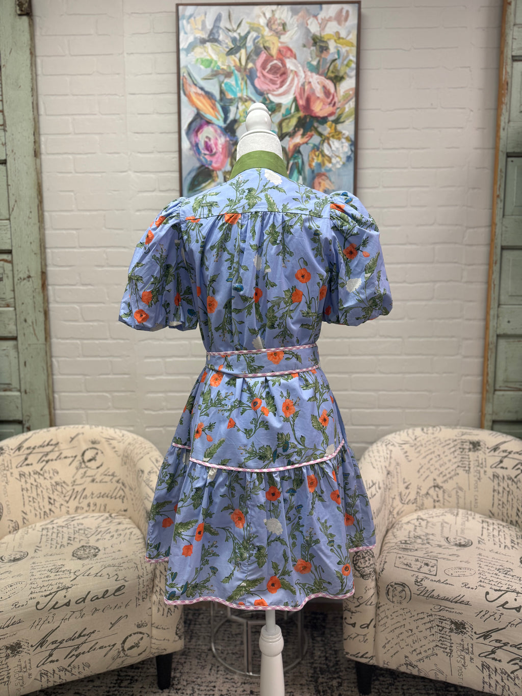 Blue Floral Tie Mini Dress