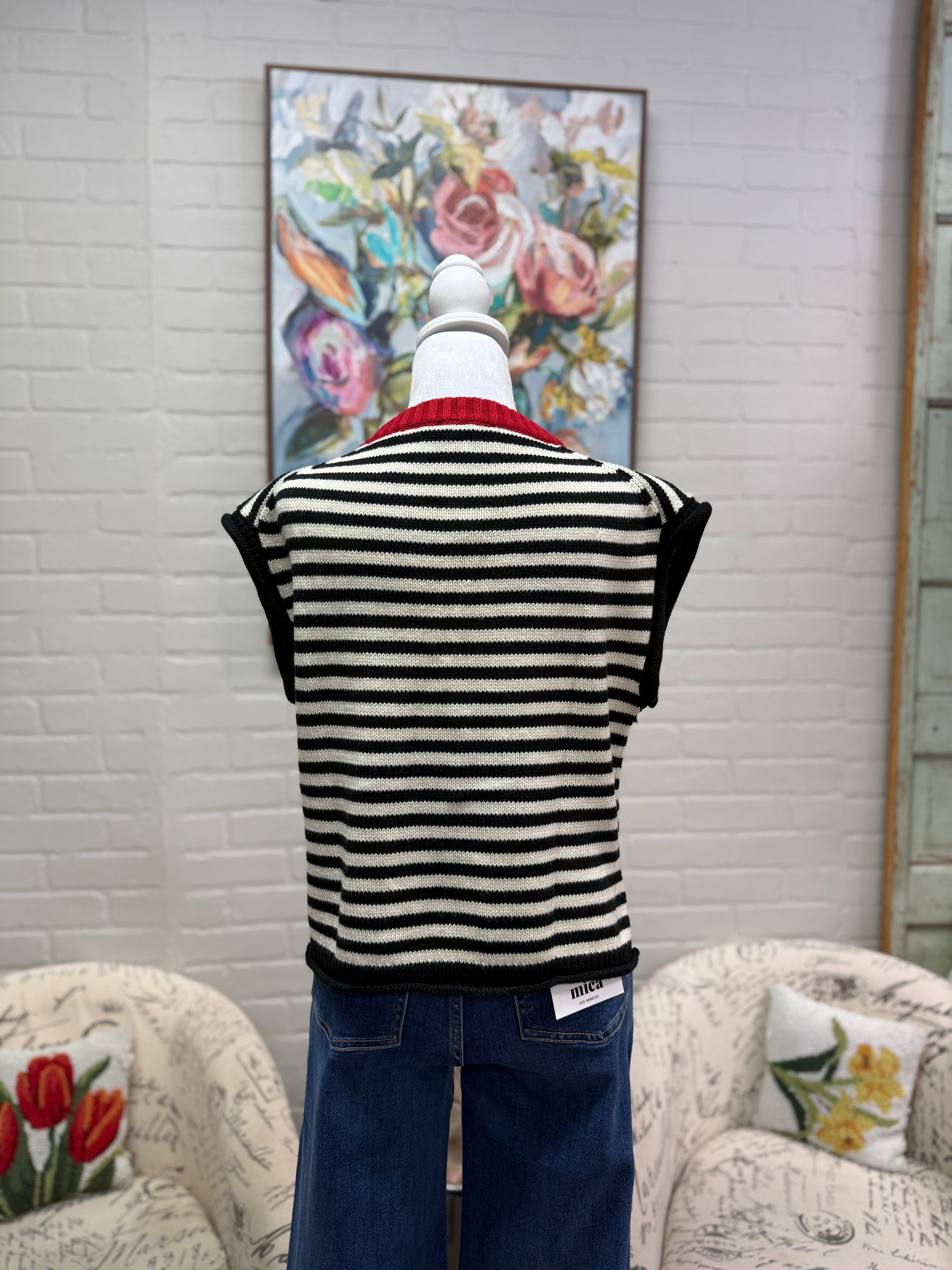 Black & Red Striped Contrast Sweater