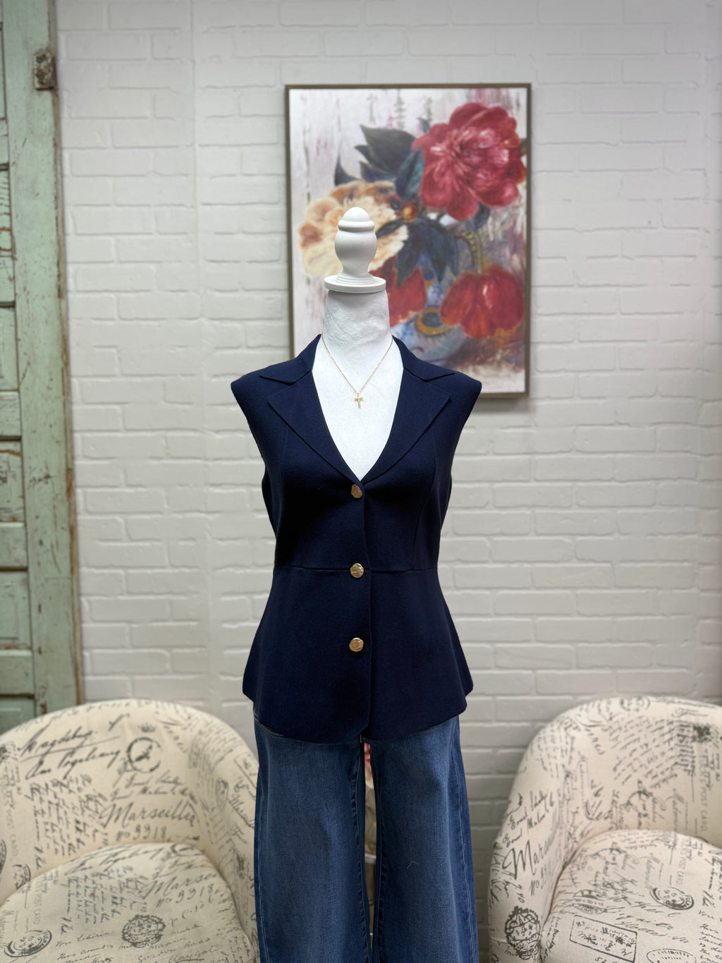 Navy Peplum Sweater Vest