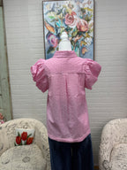 Pink Gingham Pintuck Blouse
