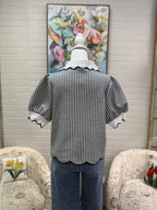 Navy Gingham Puff Sleeve Top