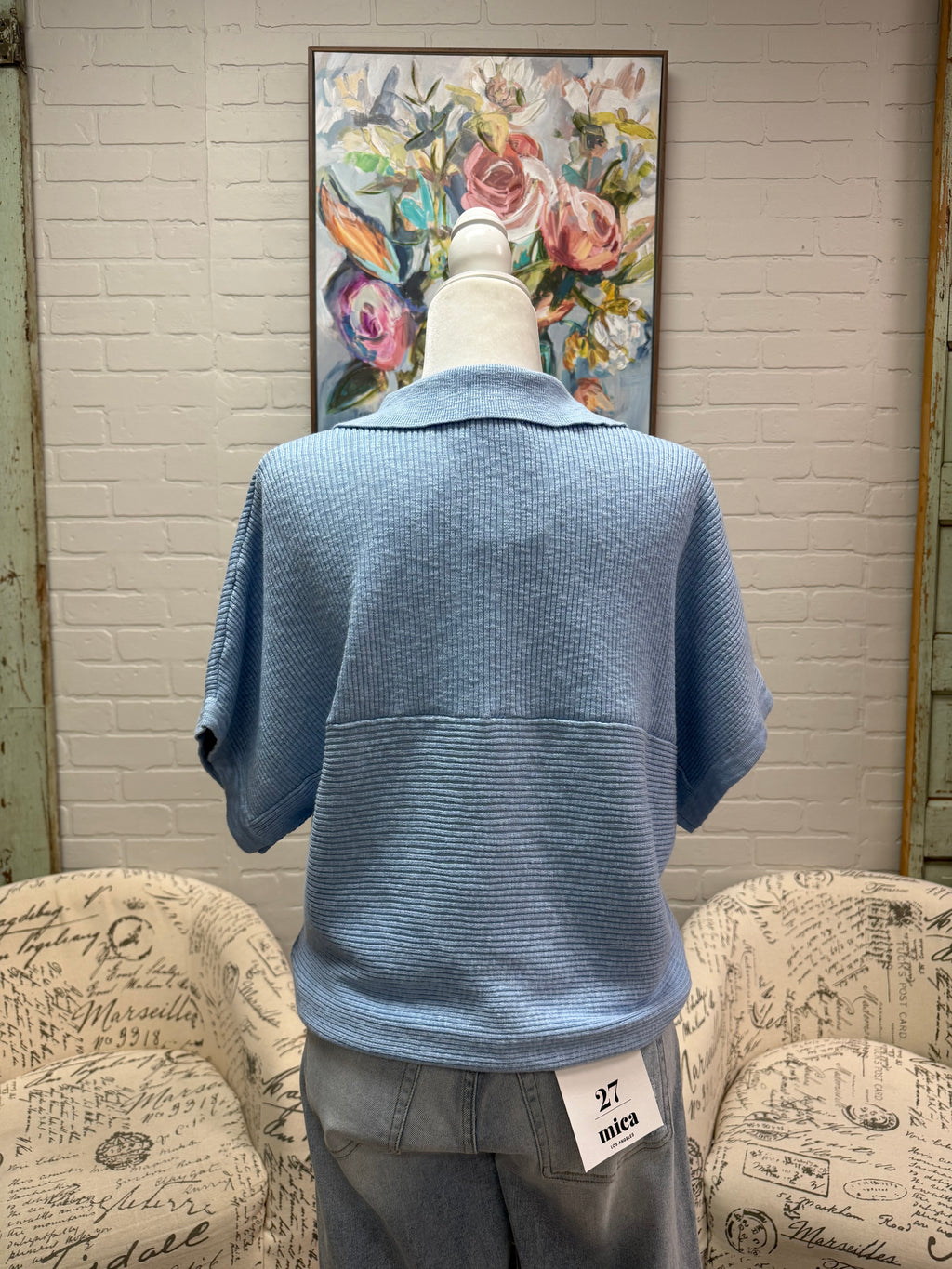 Blue Knit Sweater w/ Dolman Sleeves