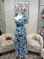 Blue Floral Tiered Midi Dress