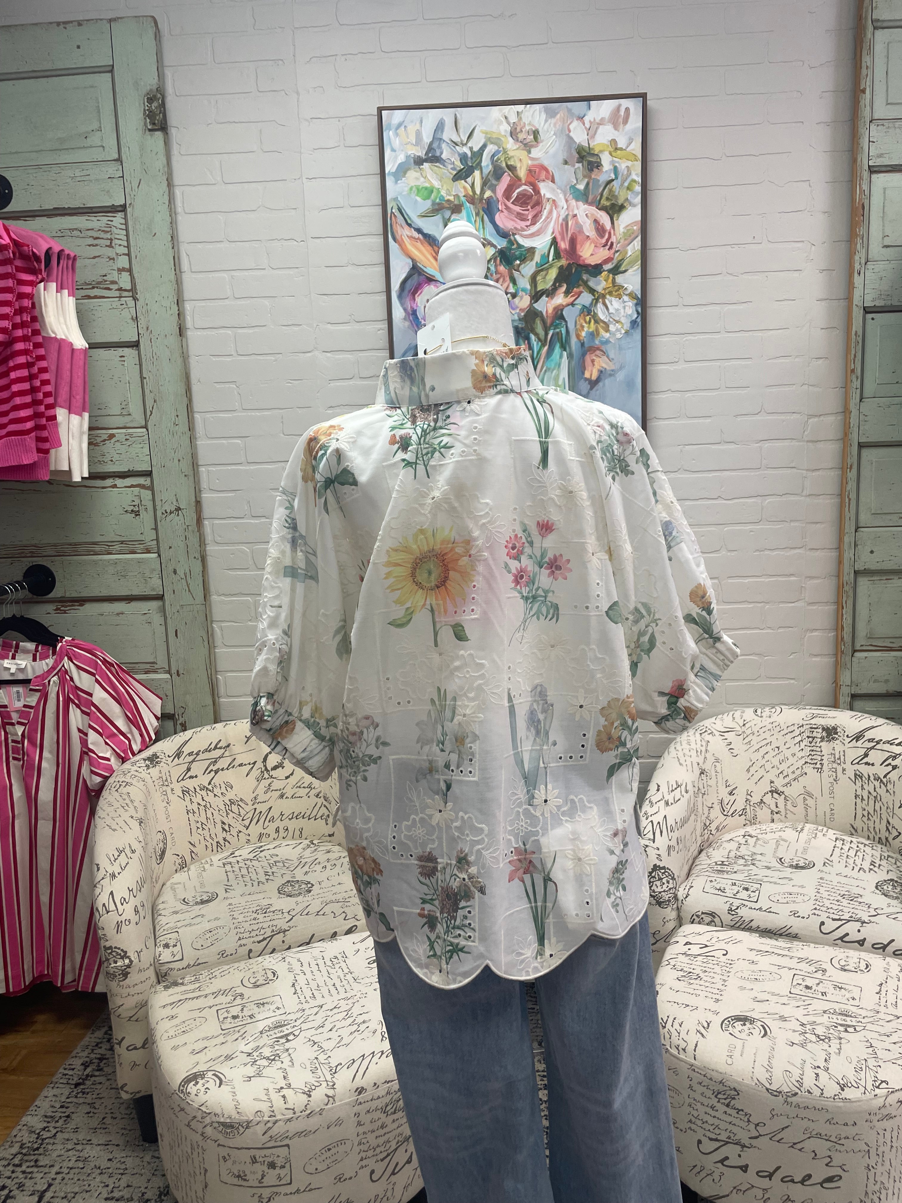 Cream Floral Eyelet Top