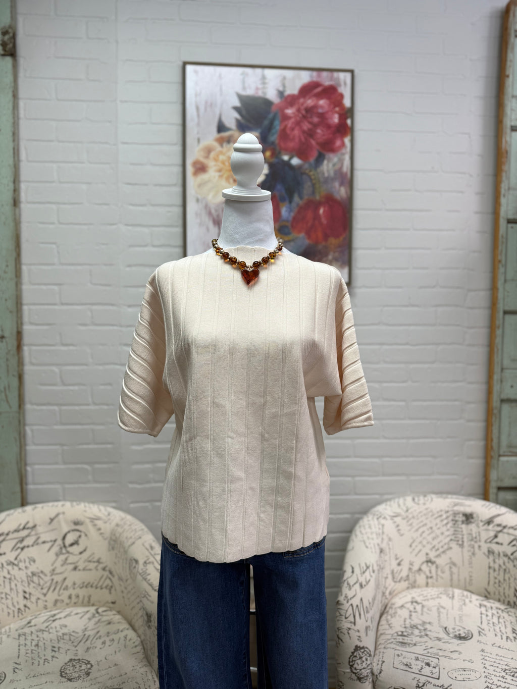 Ecru Knit Ribbed Top