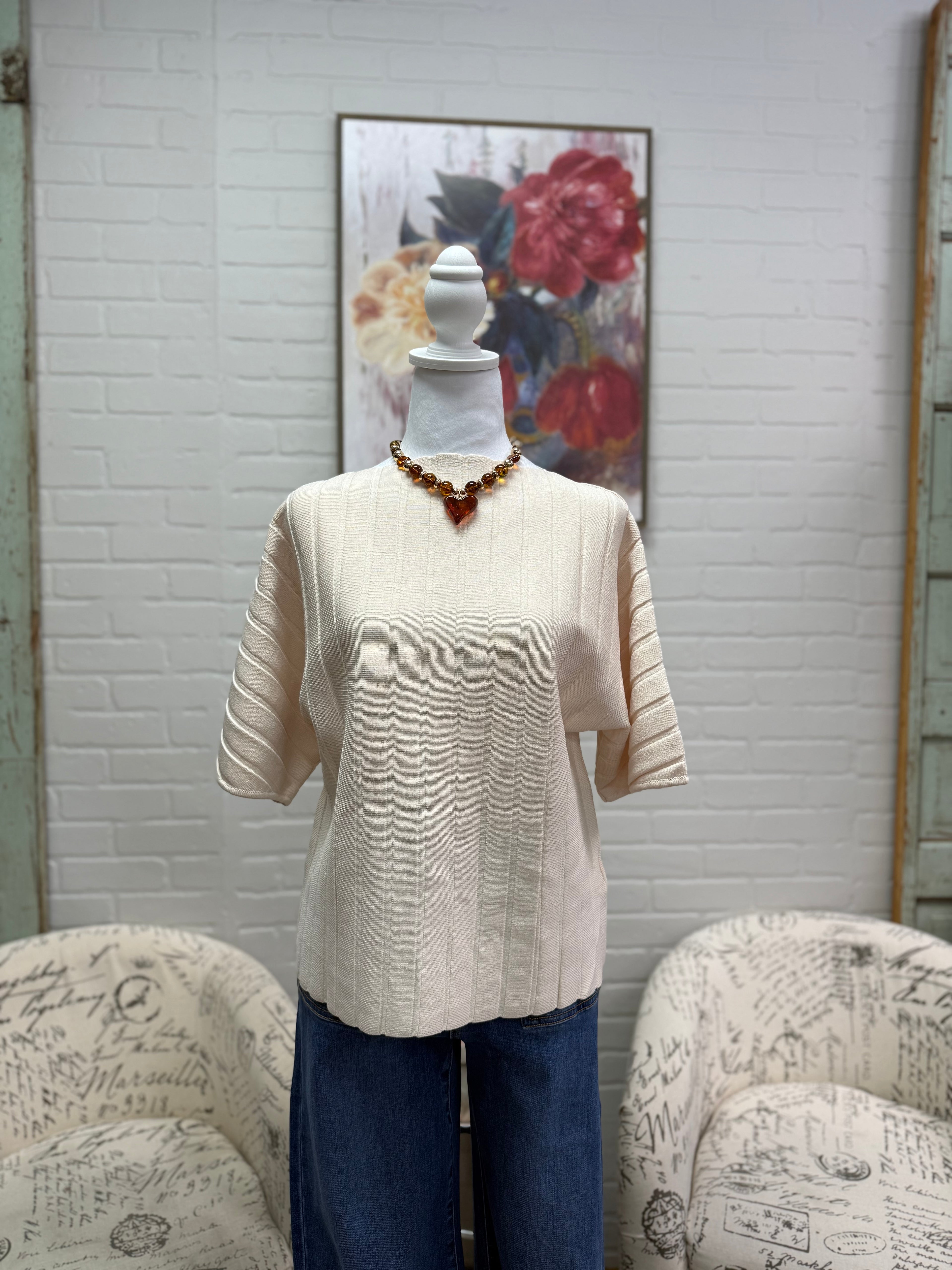 Ecru Knit Ribbed Top