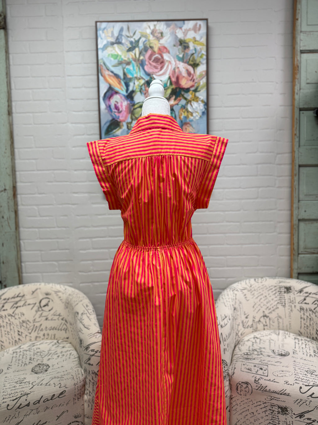 Hot Pink Striped Midi Dress