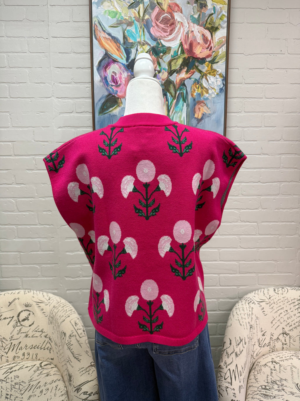 Fuchsia Floral Sleeveless Sweater