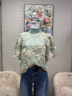￼Seafoam Floral Appliqué Top