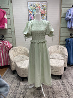 Sage Striped Midi Dress