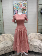 Pink Gingham Midi Dress
