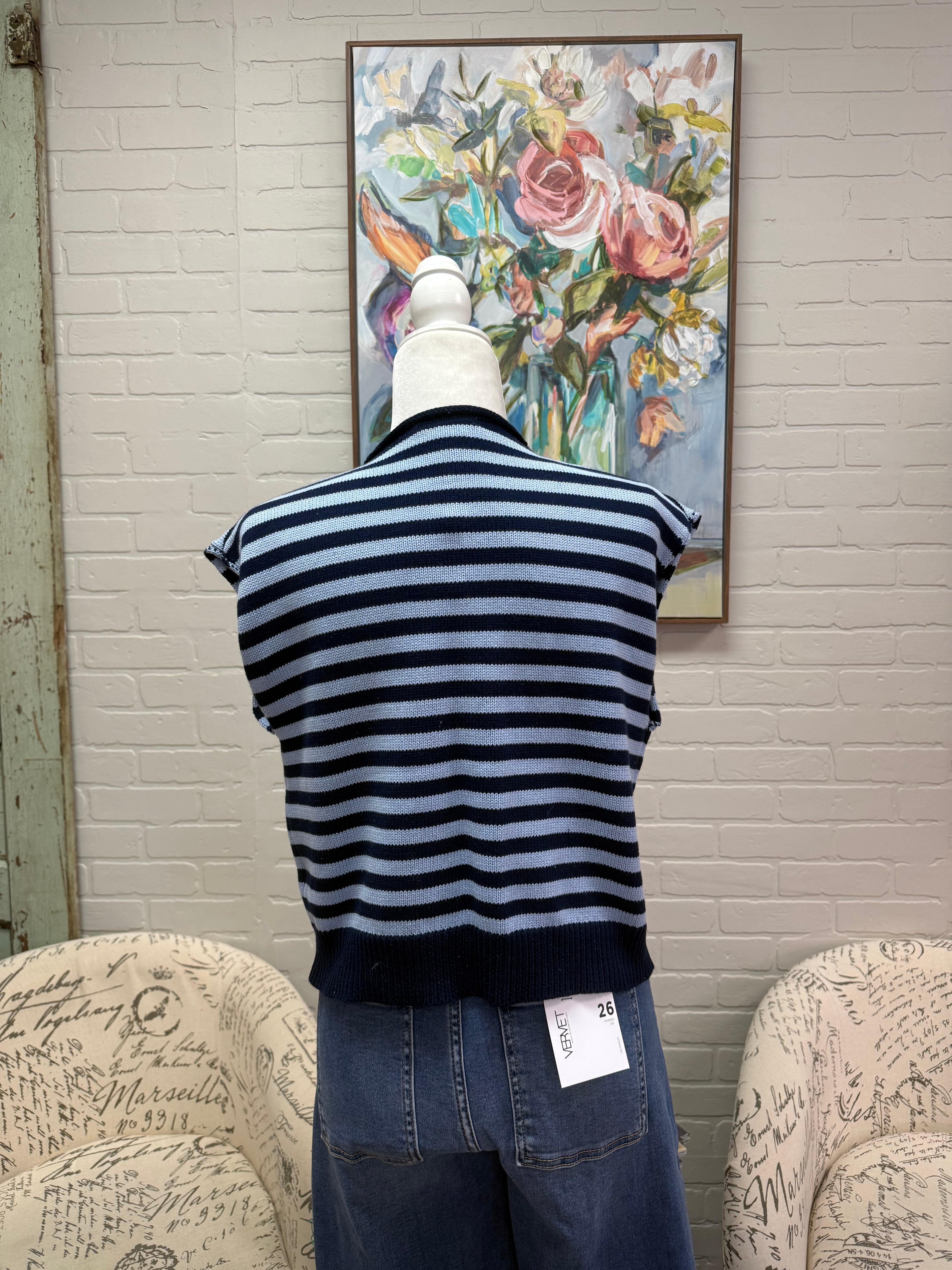 Blue Striped Button Down Vest