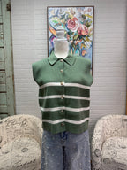 Sage Striped Button Down Sweater