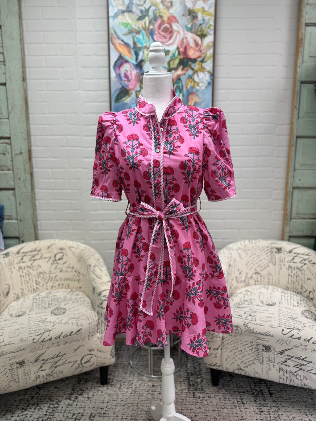 Pink Puff Sleeve Mini Dress
