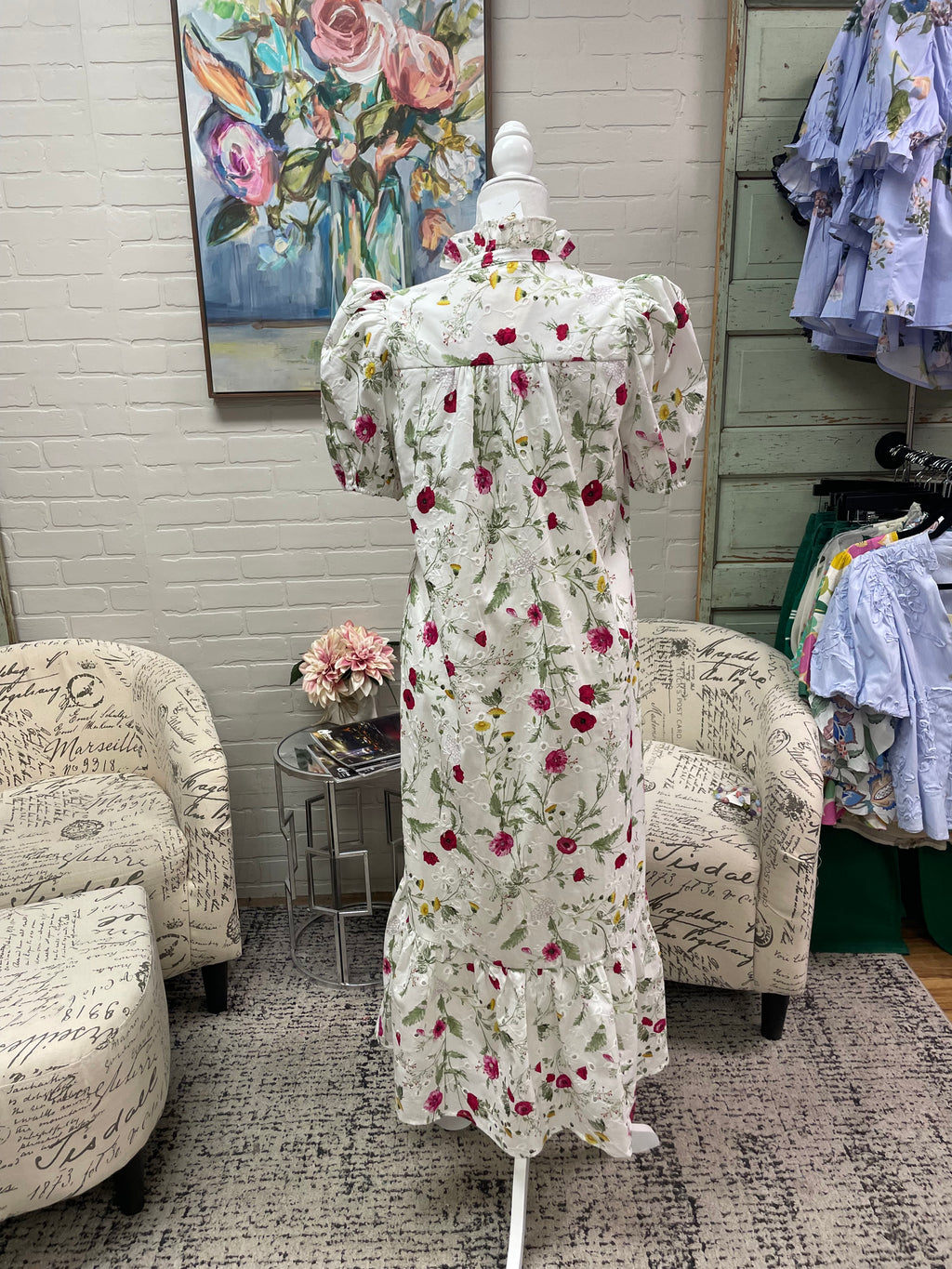 Off White Floral Eyelet Midi Dress