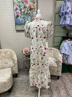 Off White Floral Eyelet Midi Dress