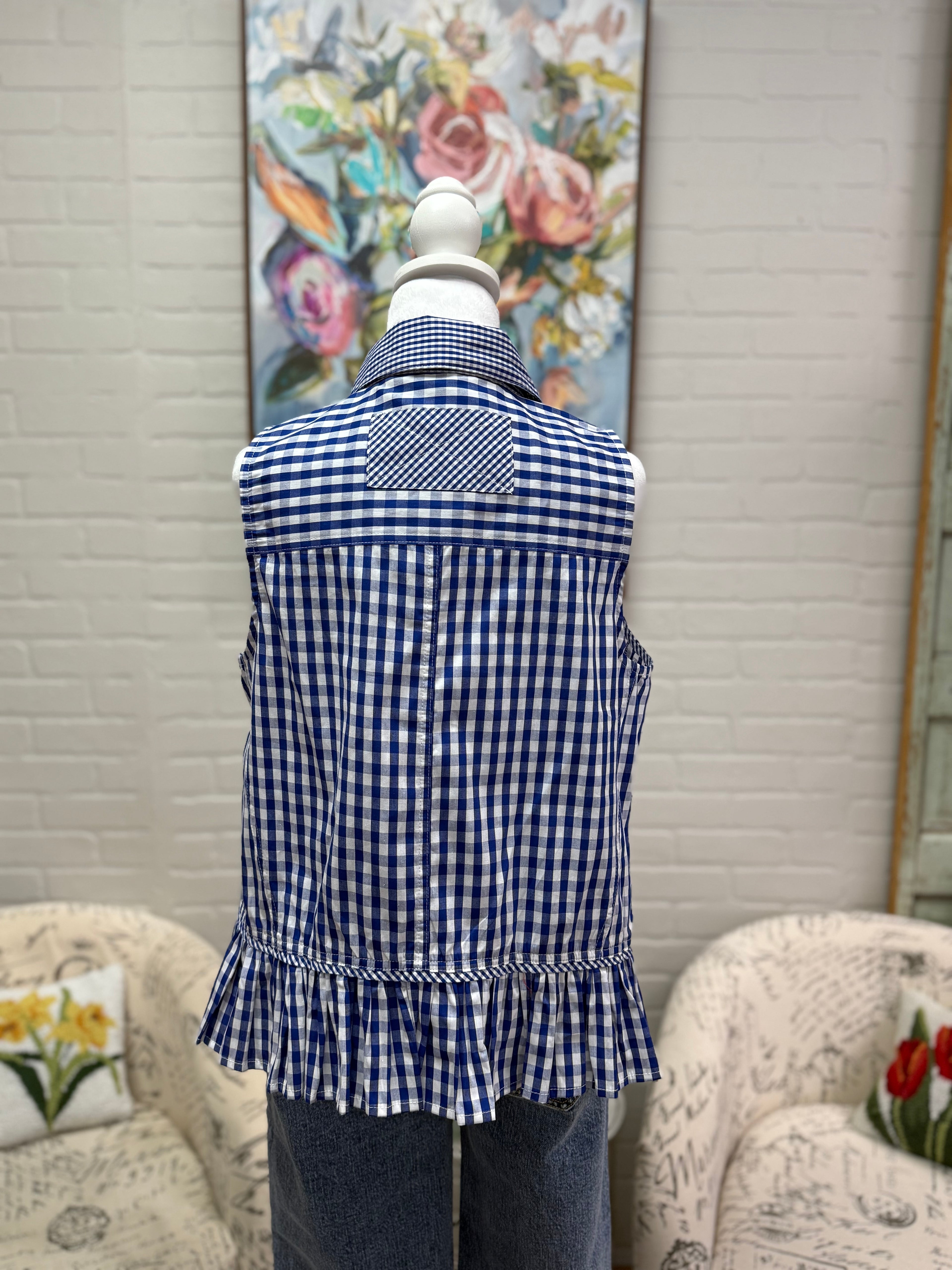 Blue Gingham Sleeveless Top
