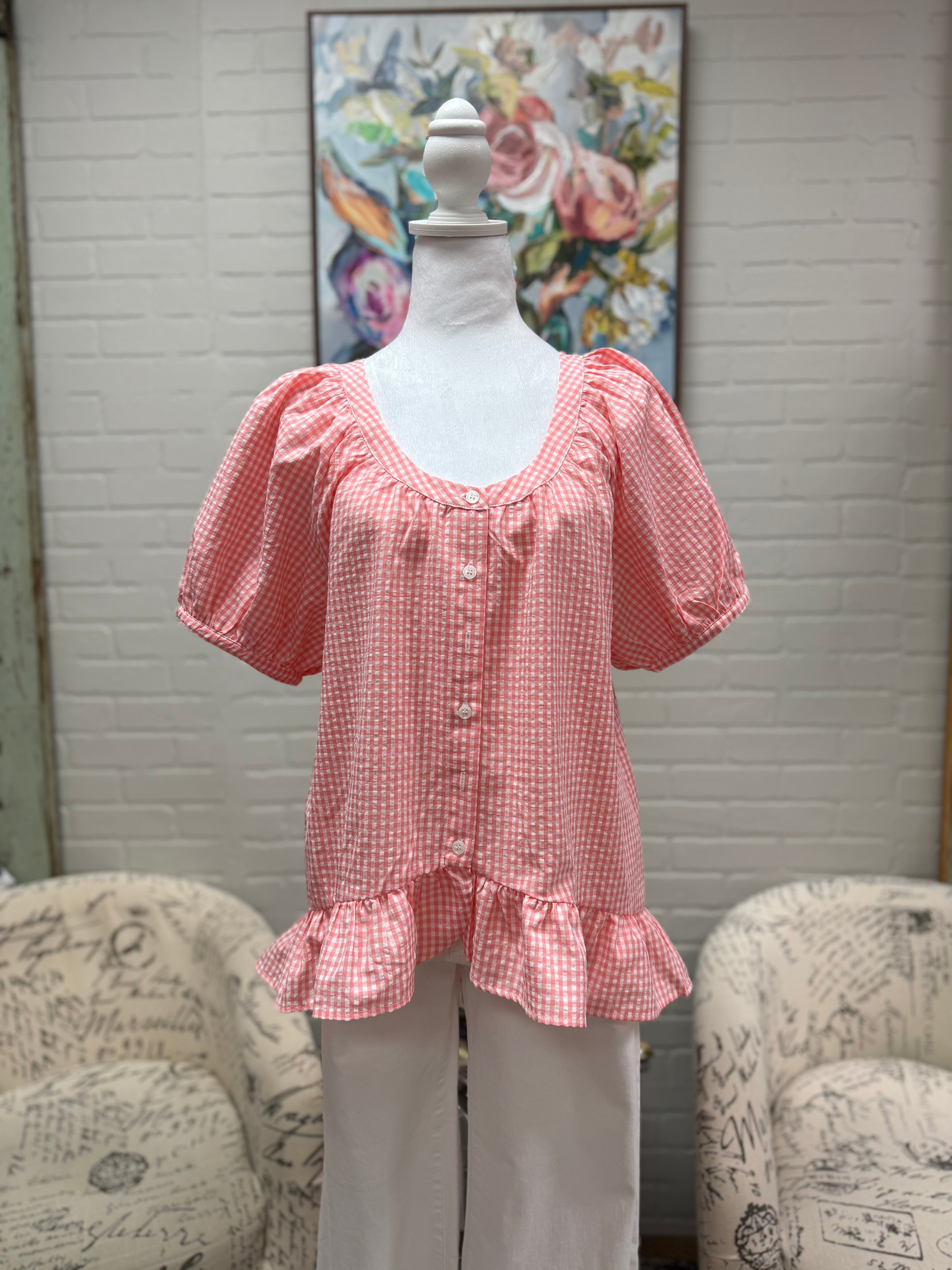 Melon Gingham Blouse
