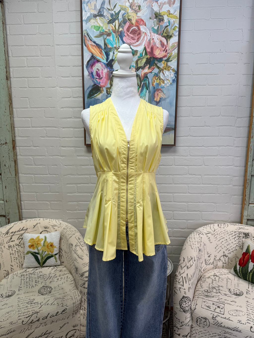Yellow Zip Peplum Top