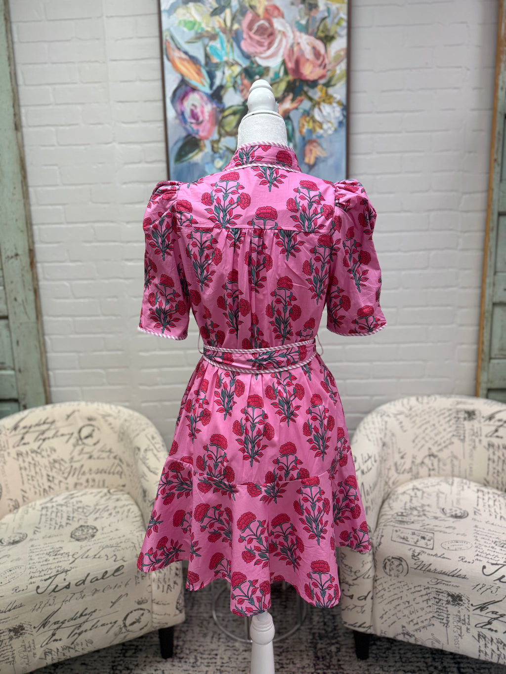 Pink Puff Sleeve Mini Dress