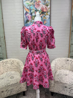 Pink Puff Sleeve Mini Dress