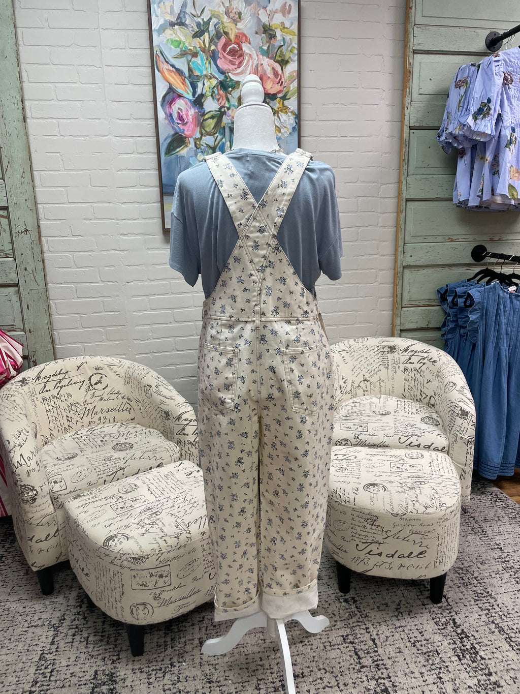 Floral Denim Overalls