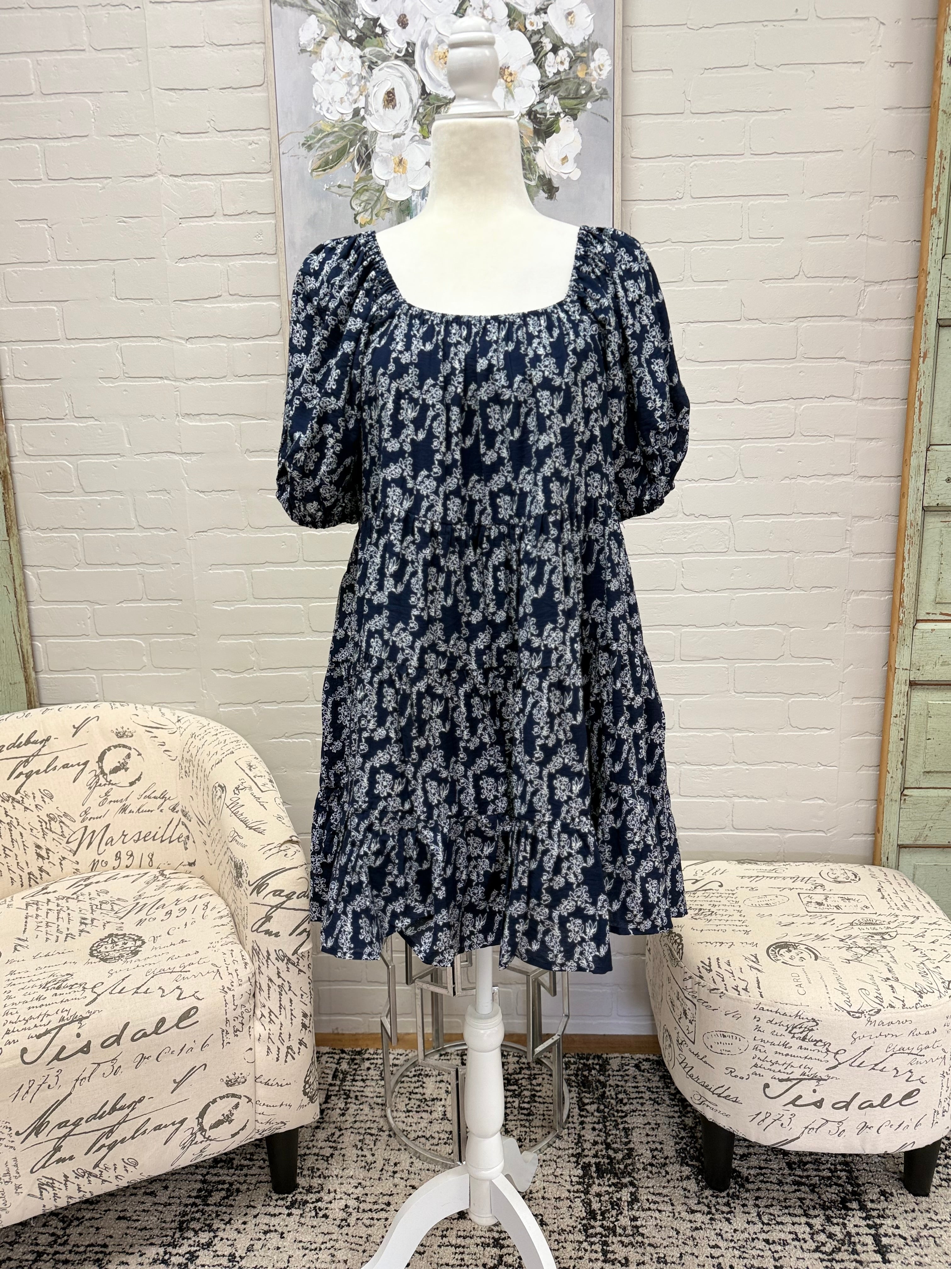 Navy Floral Mini Dress