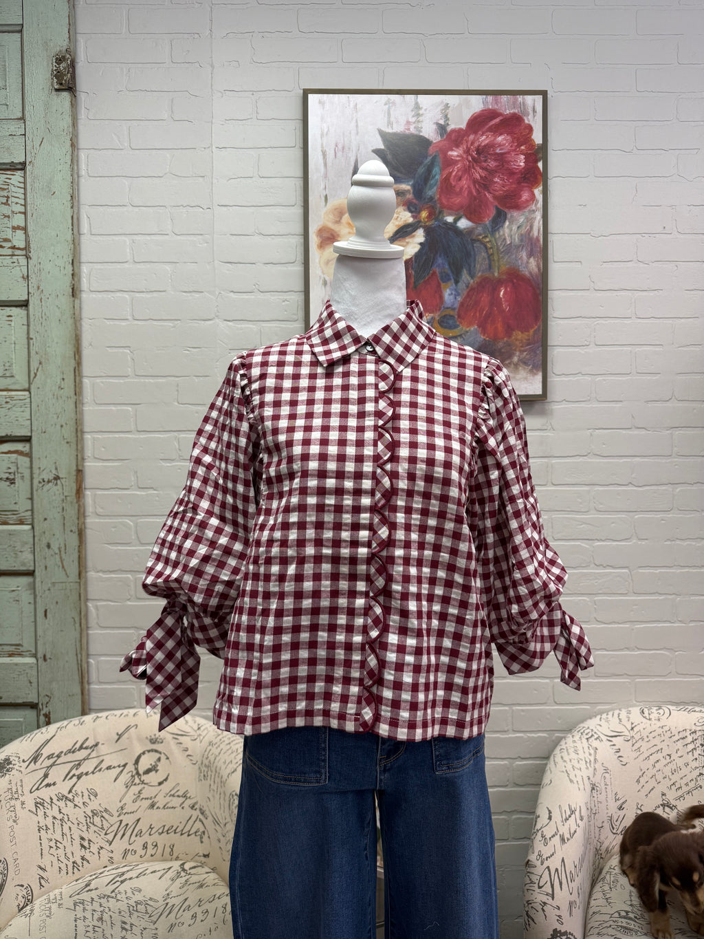 Wine Gingham Blouse