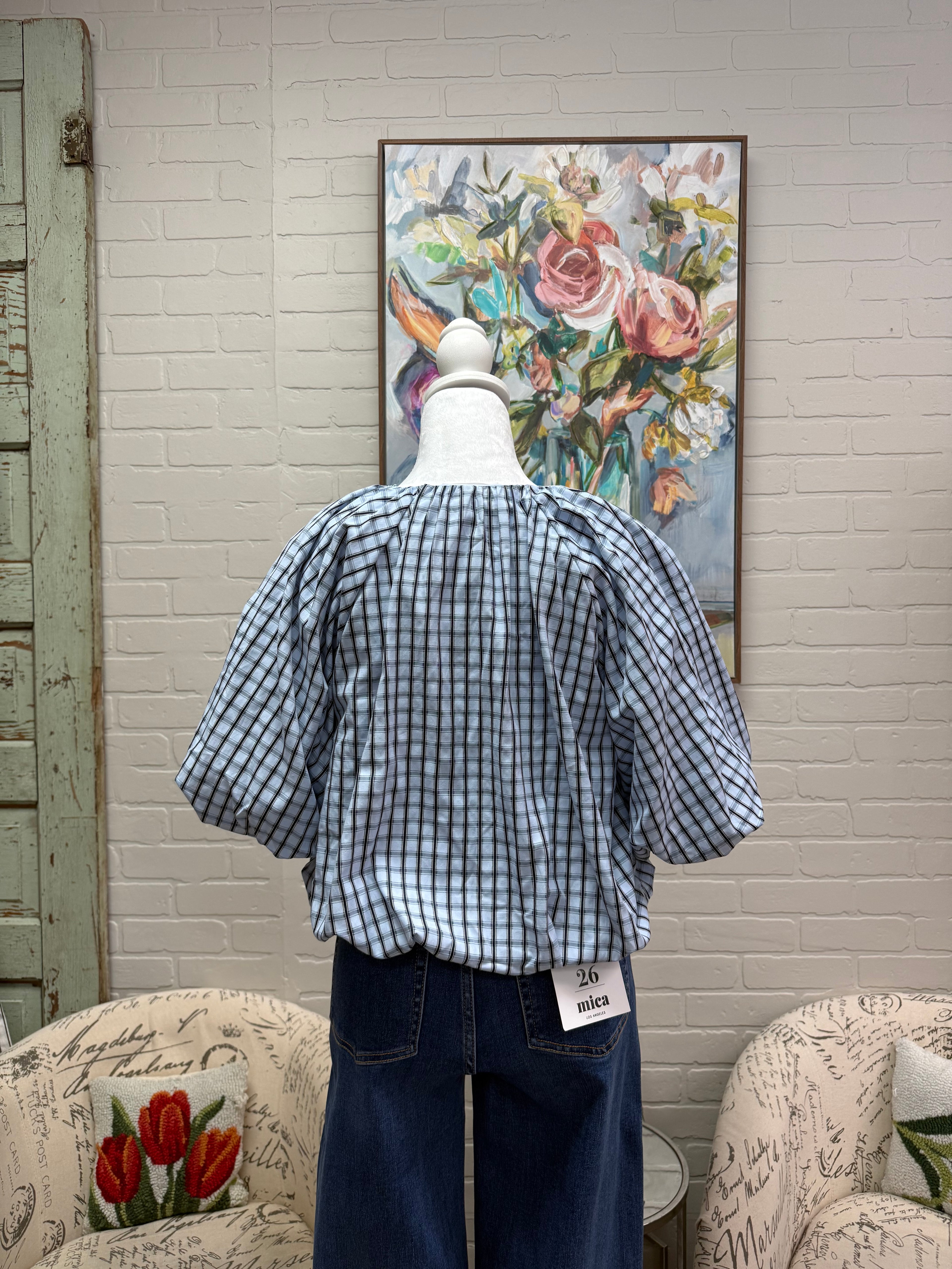 Blue Plaid Bubble Top