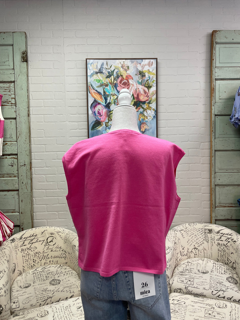 Pink Split Neck Sleeveless Sweater