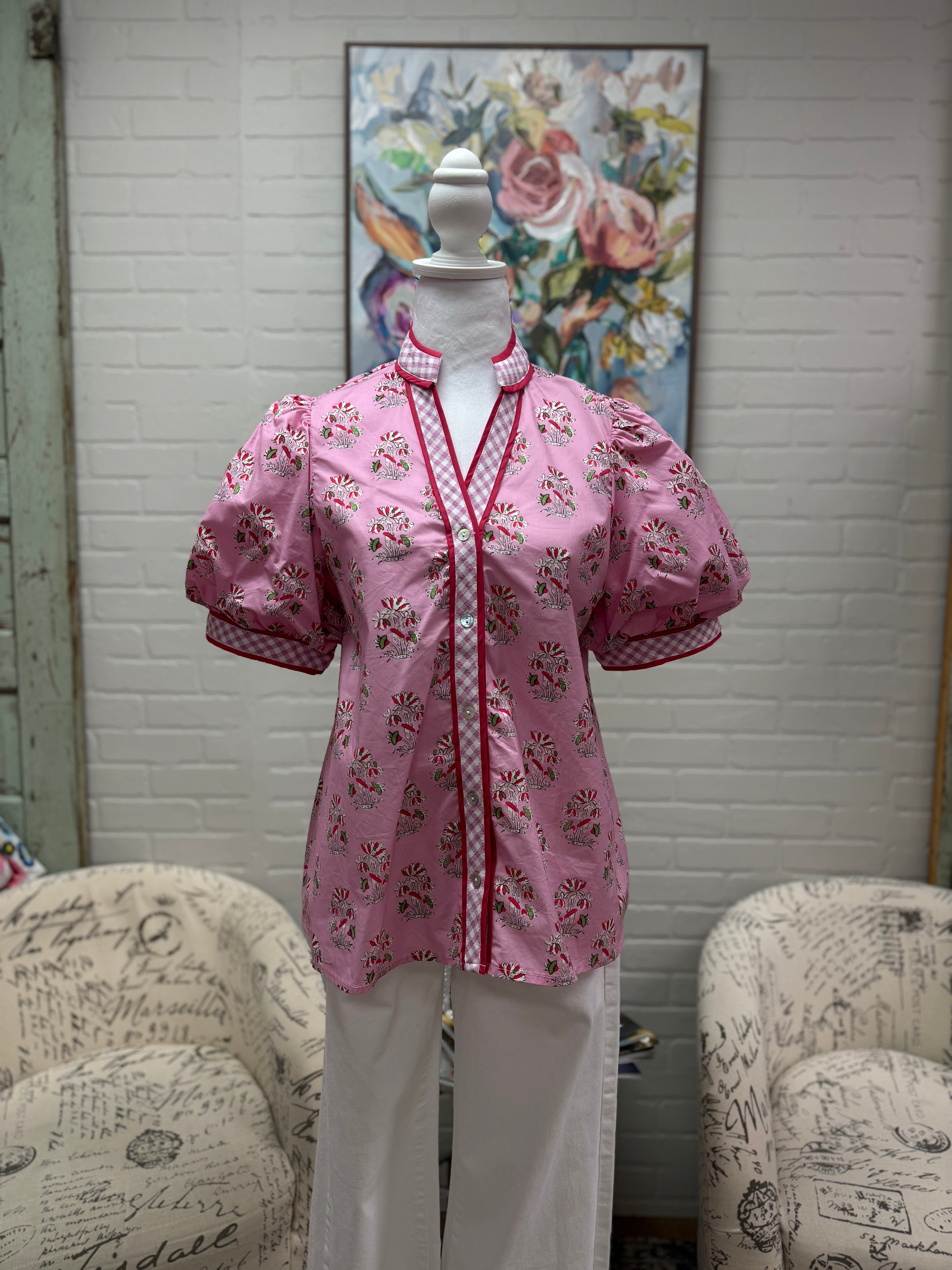 Pink Floral Print Blouse