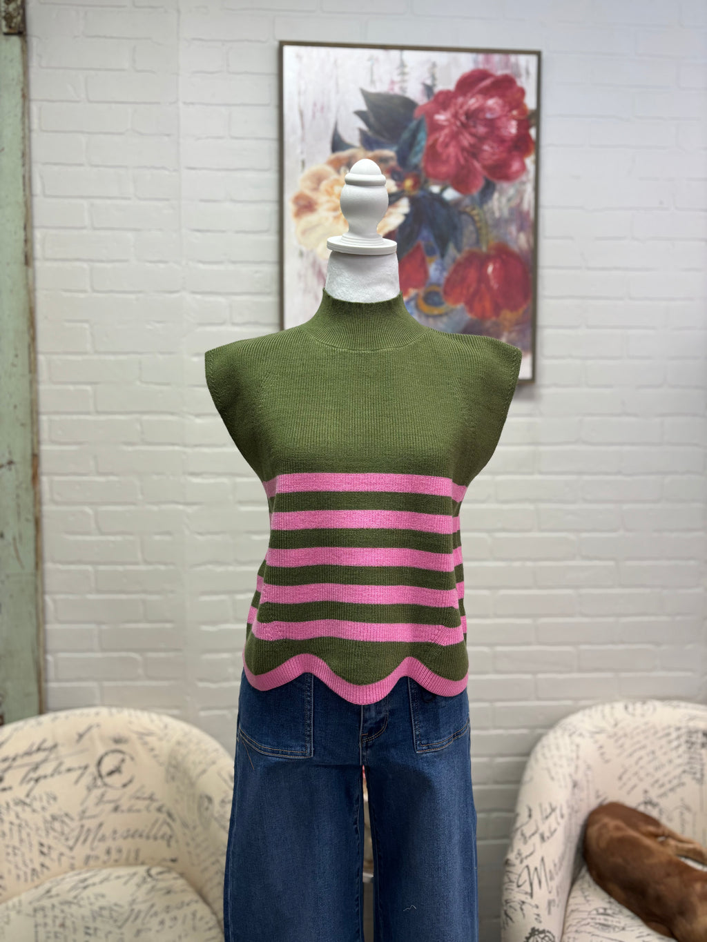 Olive & Pink Stripe Sweater