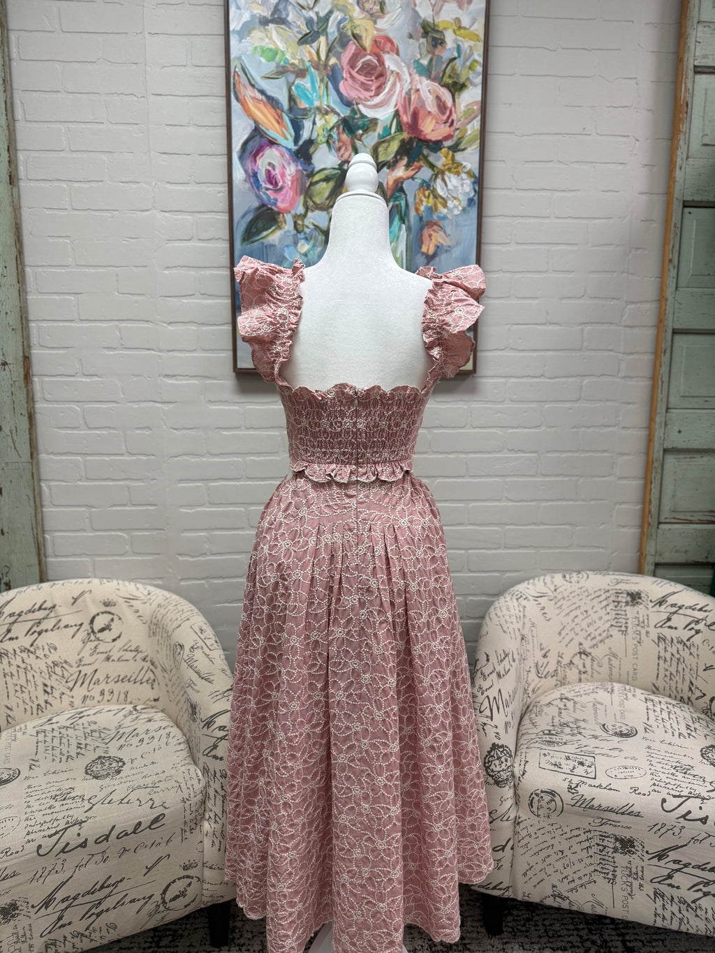 Blush Embroidered Cut-Out Midi