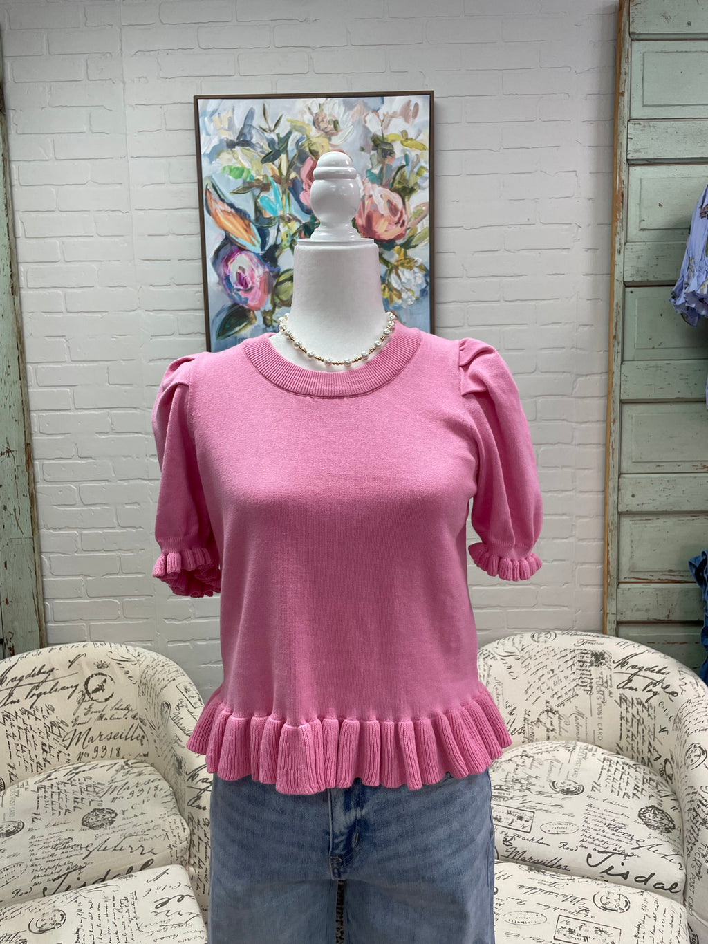 Pink Peplum Hem Sweater