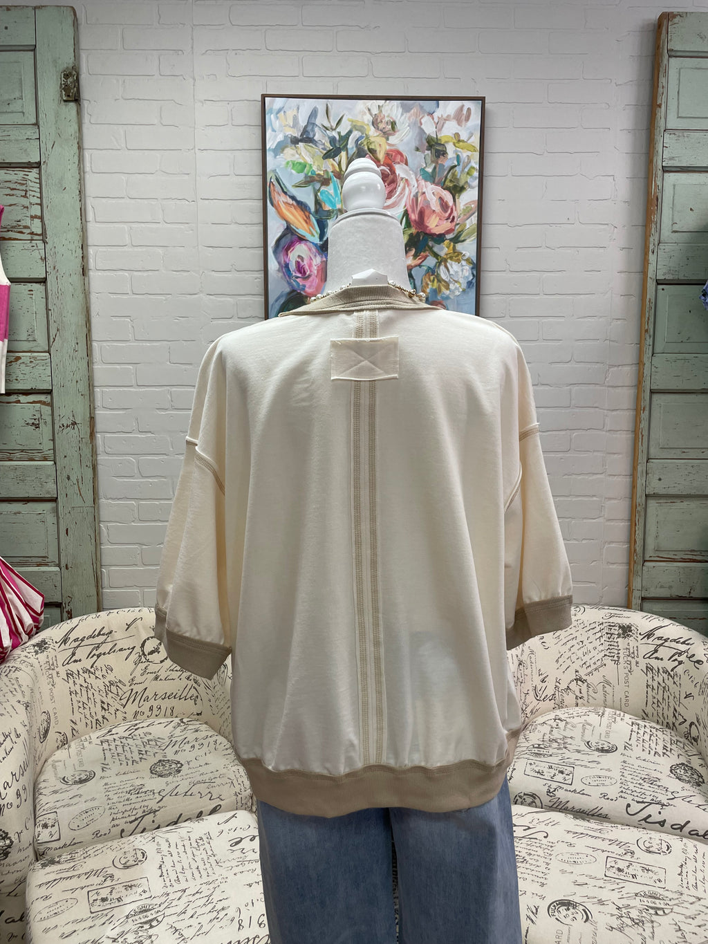 Cream Contrast Trim Top