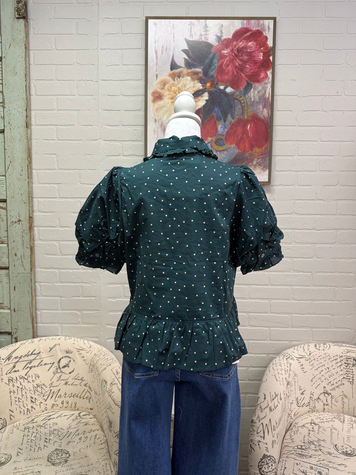 Green Polka Dot Peter Pan Top