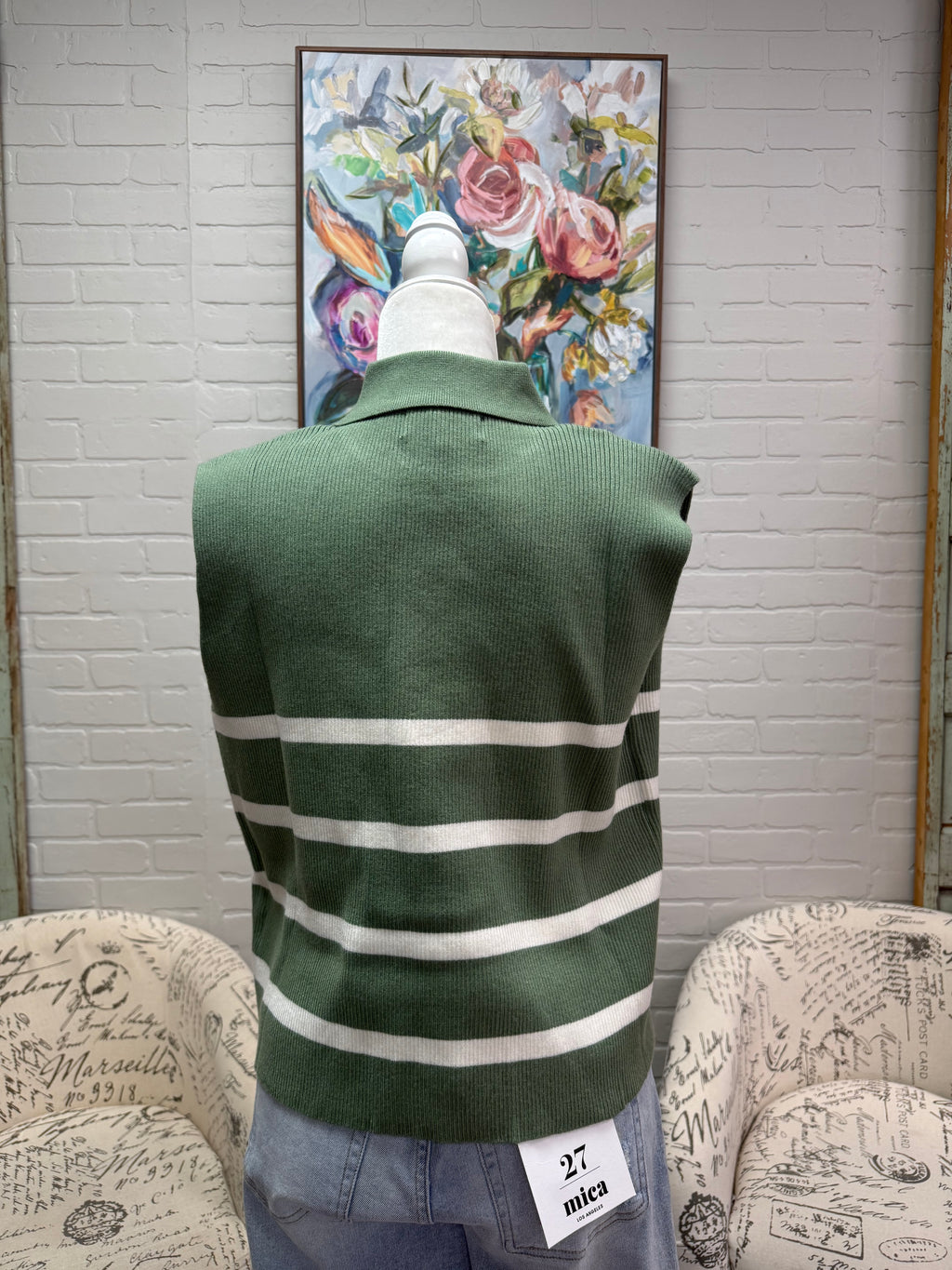 Sage Striped Button Down Sweater