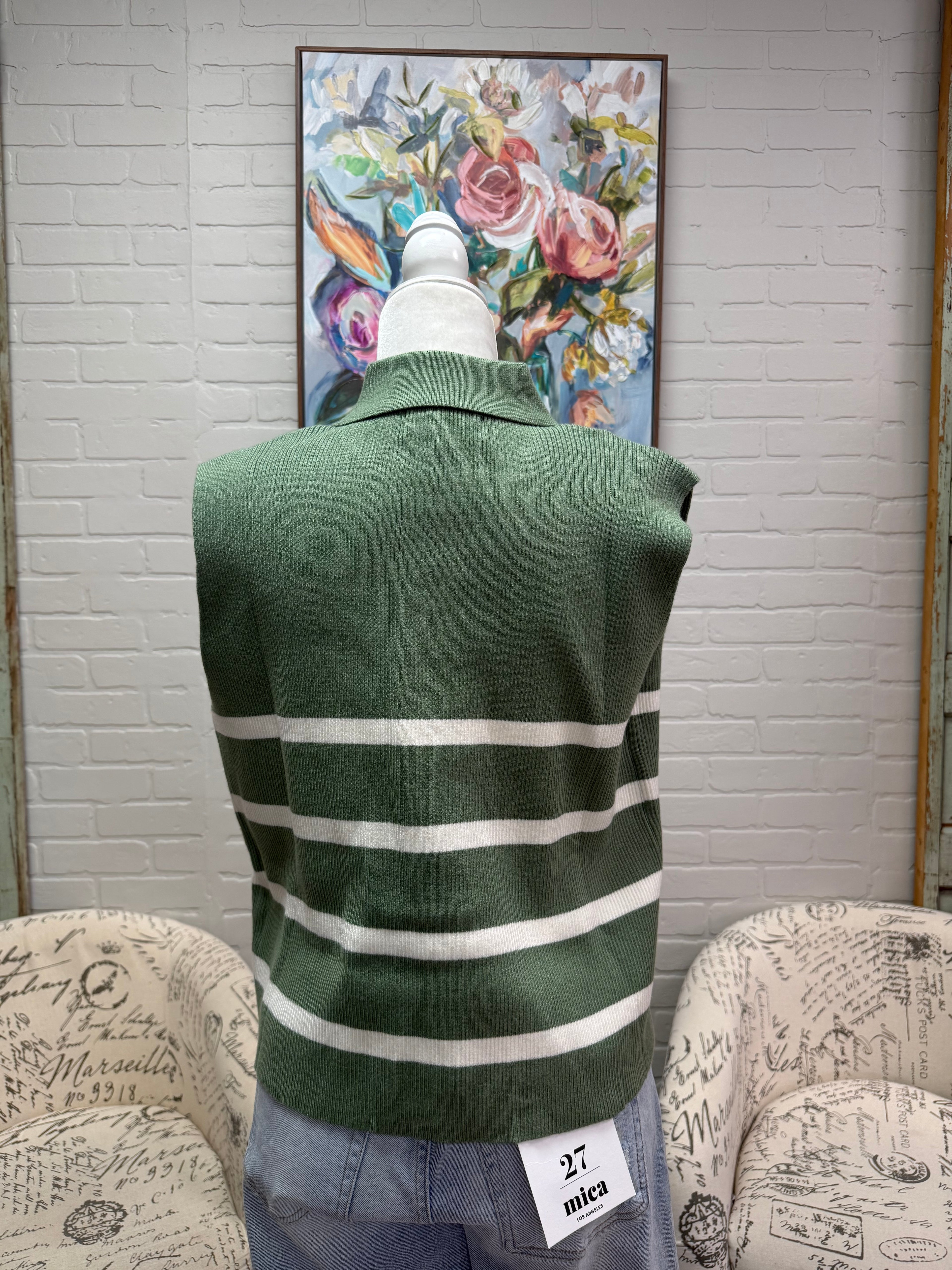 Sage Striped Button Down Sweater