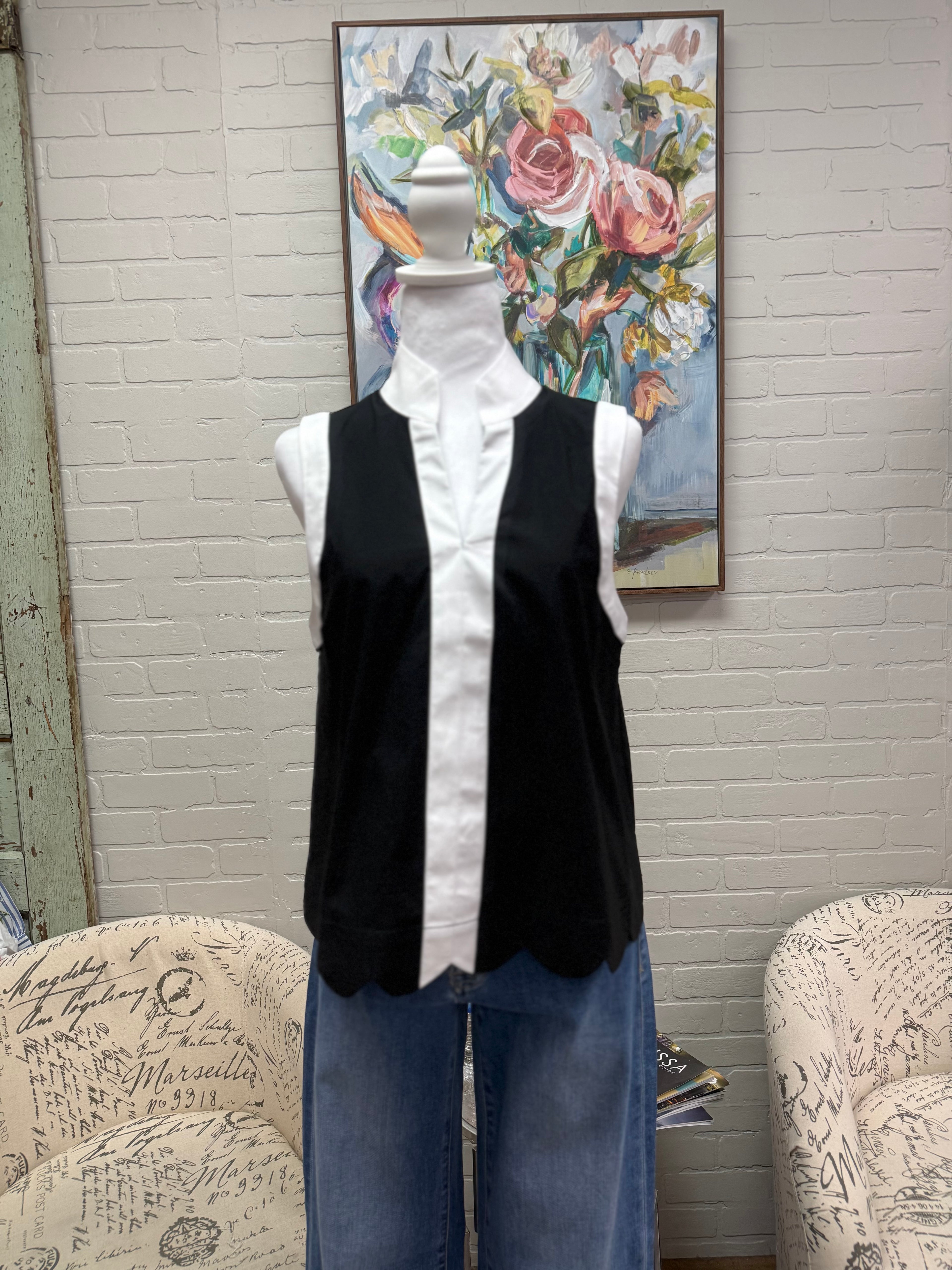 Black Sleeveless Top w/Contrast Trim
