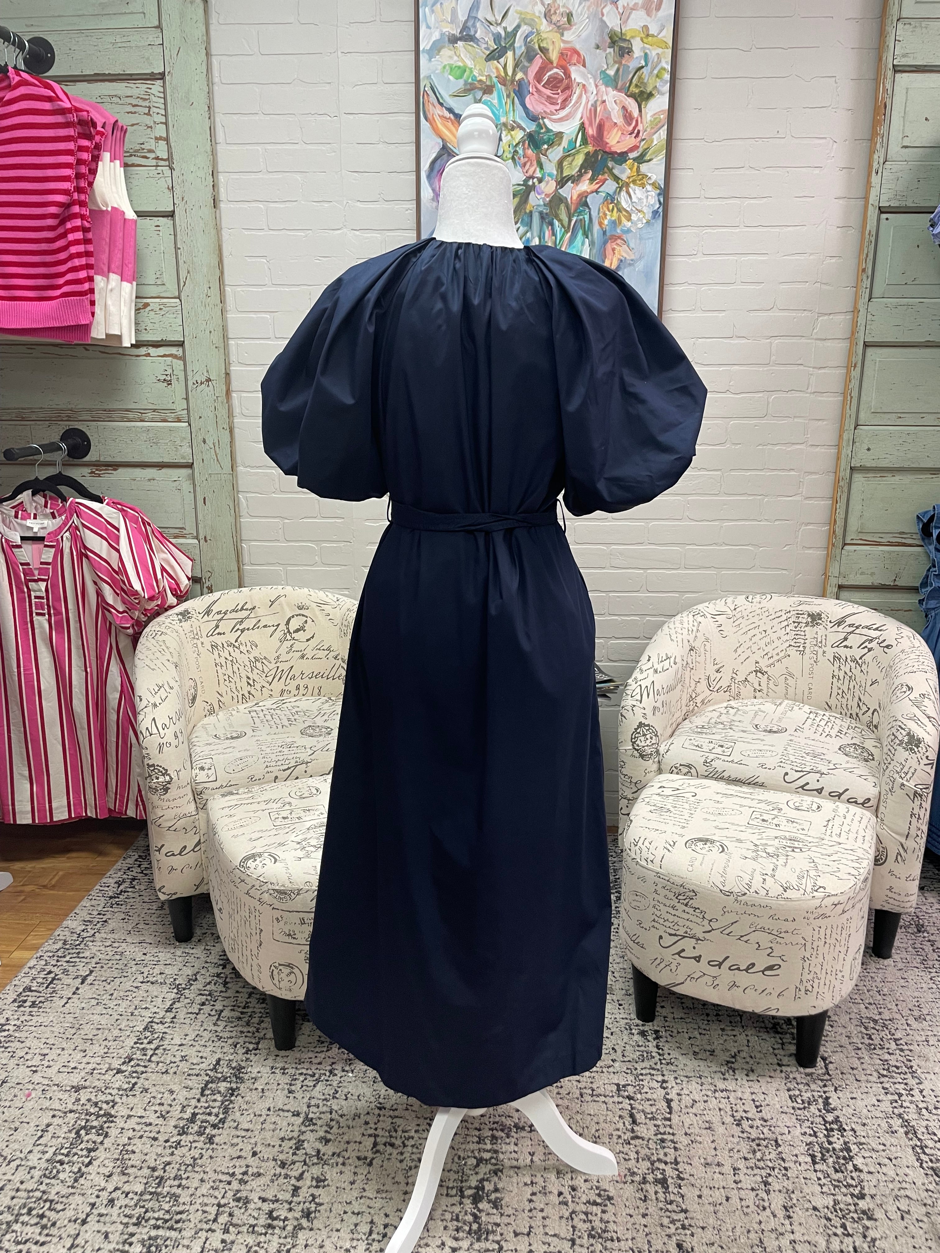 Navy Tie Midi Dress