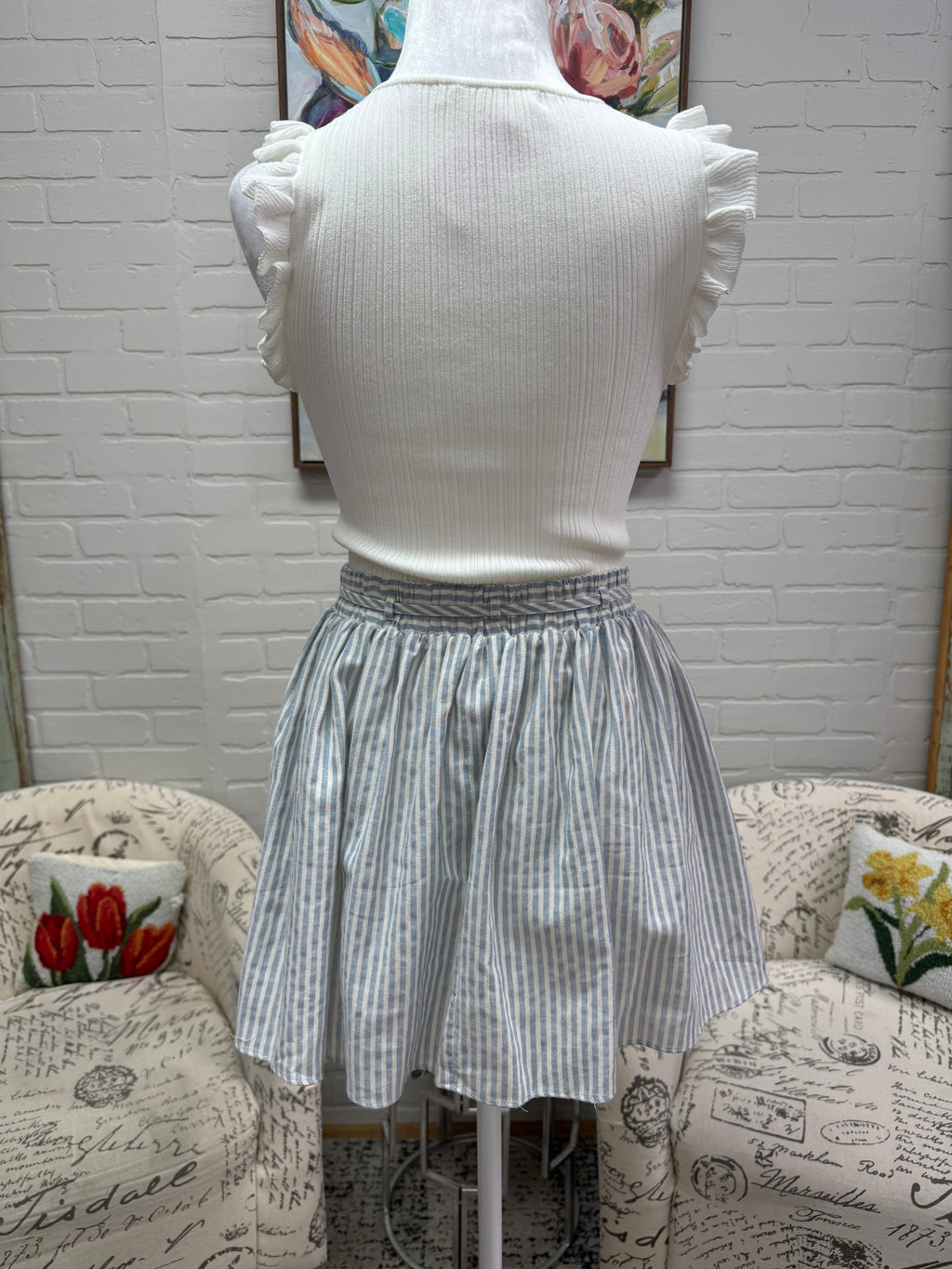 Blue Striped Mini Skirt