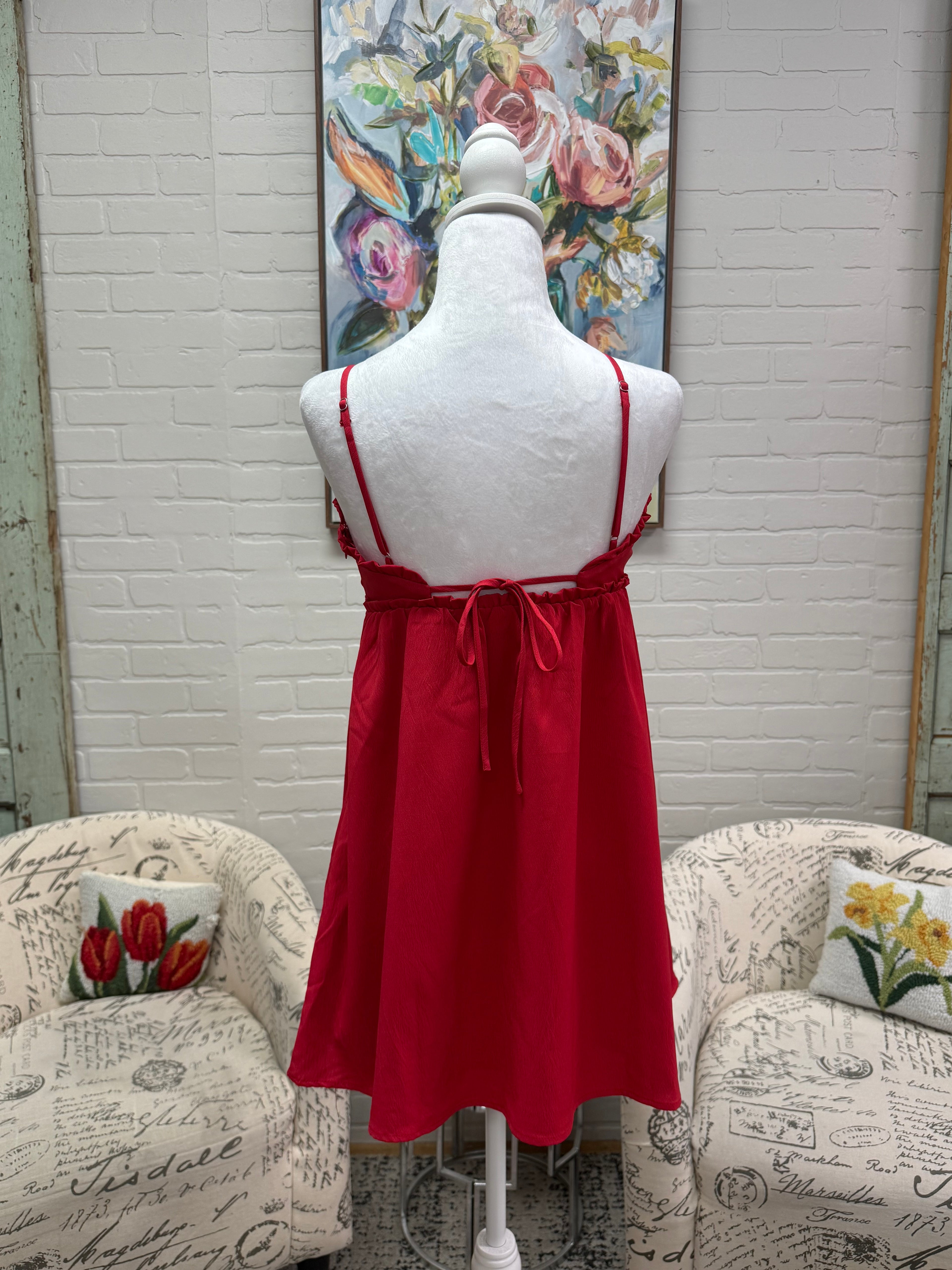 Red Spaghetti Strap Mini Dress