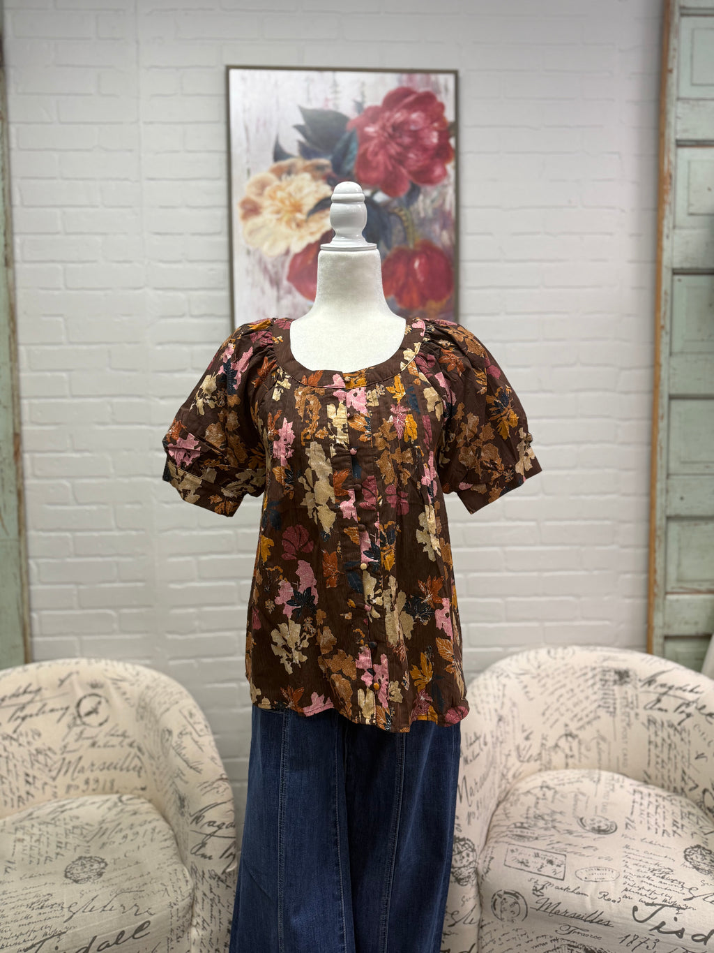 Fall Leaf Button Down Blouse