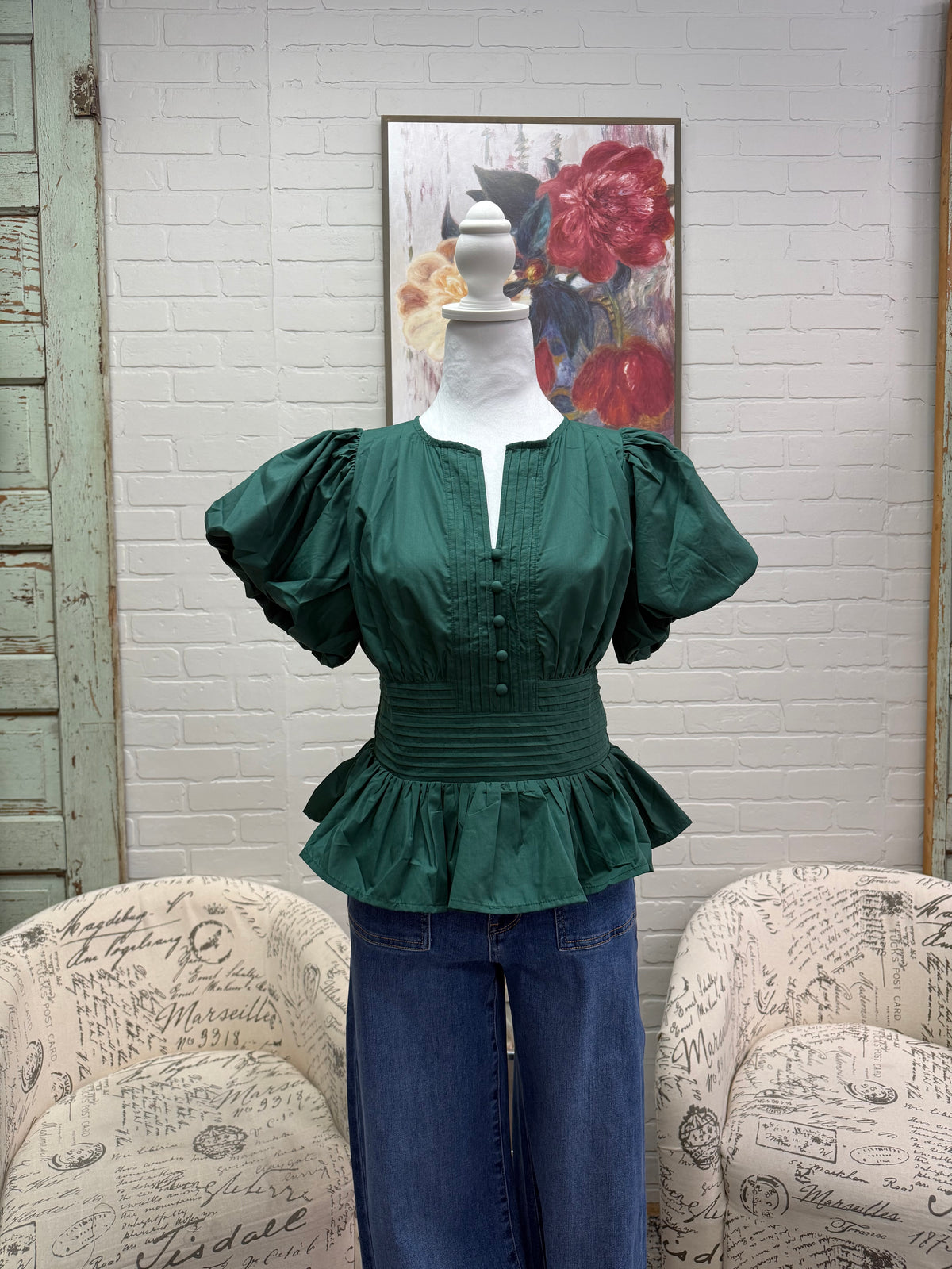 Hunter Green Peplum Top