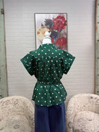 Green Polka Dot Tie Waist Top