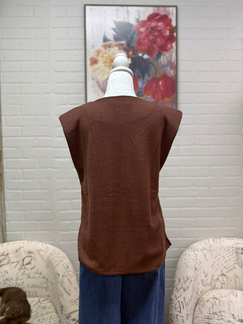 Brown Padded Shoulder Sweater