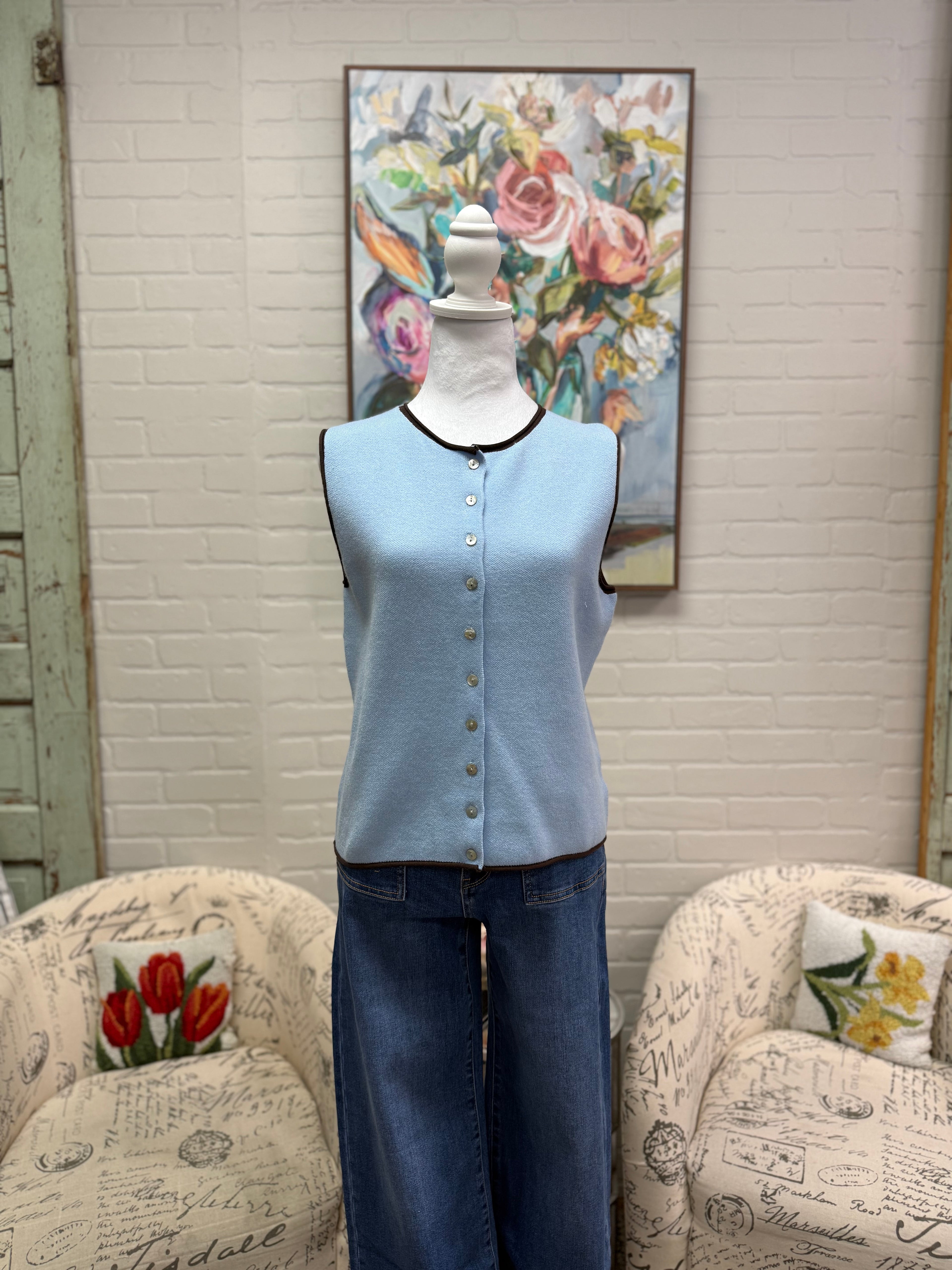 Blue Contrast Sleeveless Sweater